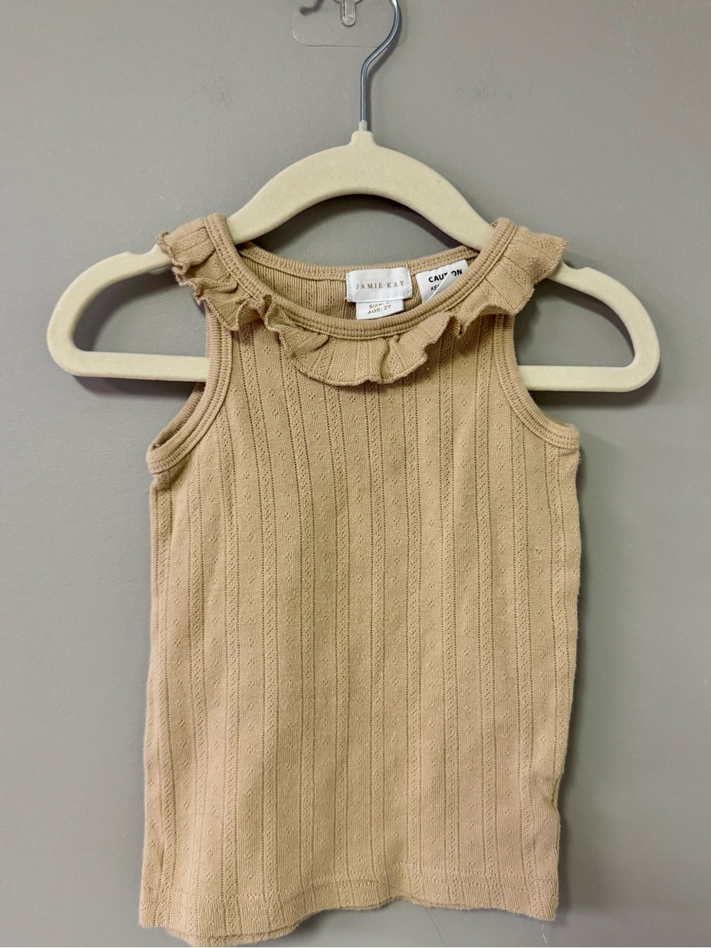 Jamie Kay Beige Ruffle Neck Ribbed Tank